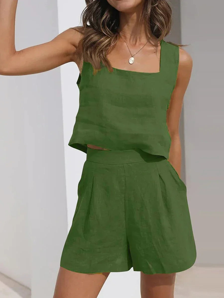 Casual women's lightweight crop top & shorts set. A comfortable, stylish two-piece for summer & vacation.