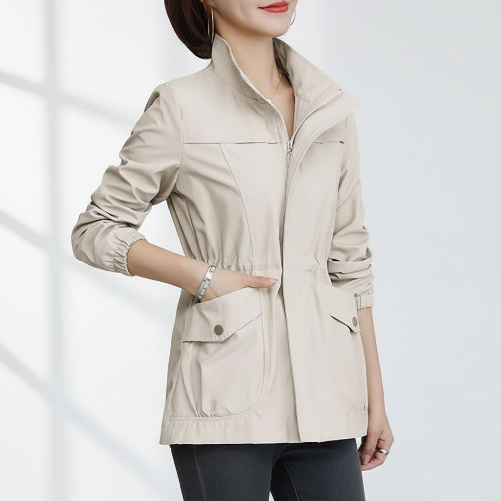 Stylish ladies' lightweight transitional jacket with zip & stand-up collar. Ideal for spring and autumn fashion.