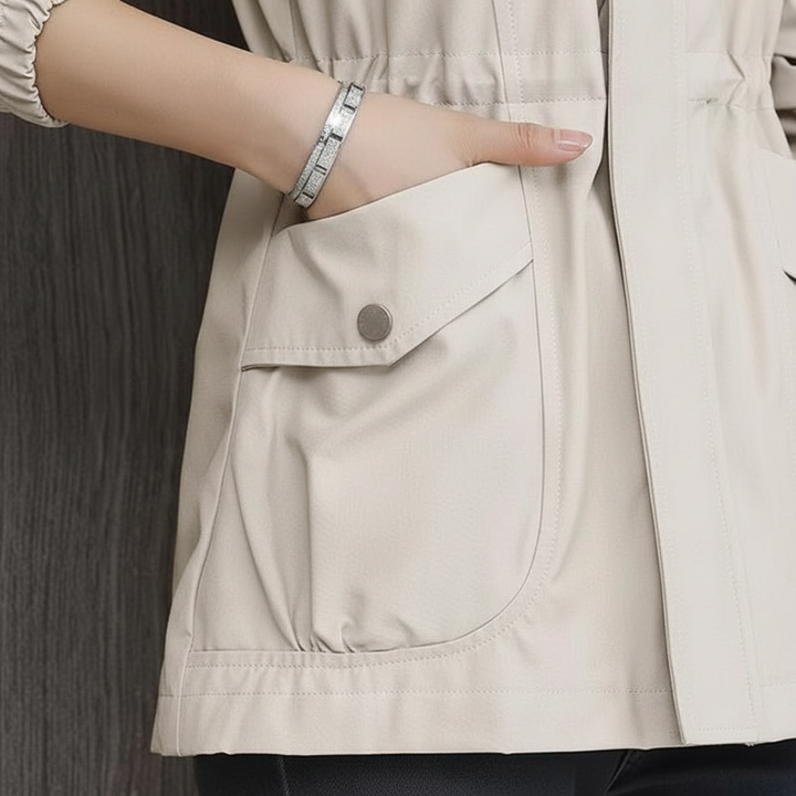 Versatile women's lightweight transitional jacket with stand-up collar, great for everyday casual outerwear.