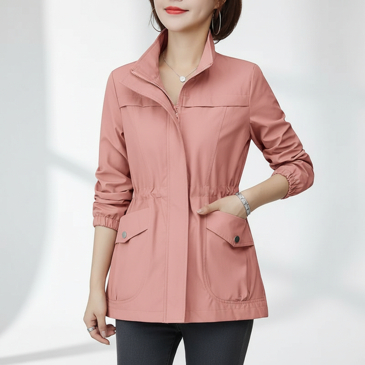 Casual women's lightweight jacket with stand-up collar. A stylish transitional piece for spring & autumn.