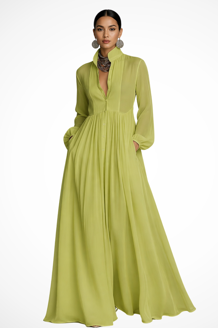 Relaxed fit women's long sleeve button front maxi dress with pockets, a chic choice for summer fashion.