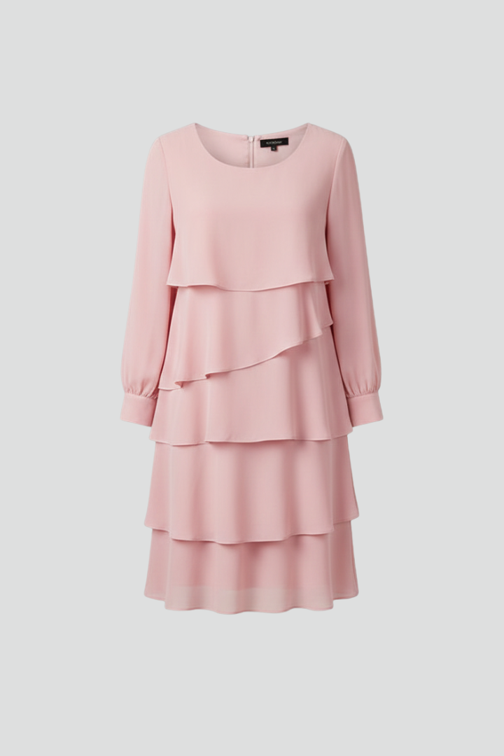Women's long sleeve tiered midi dress, flowy and elegant for versatile styling.