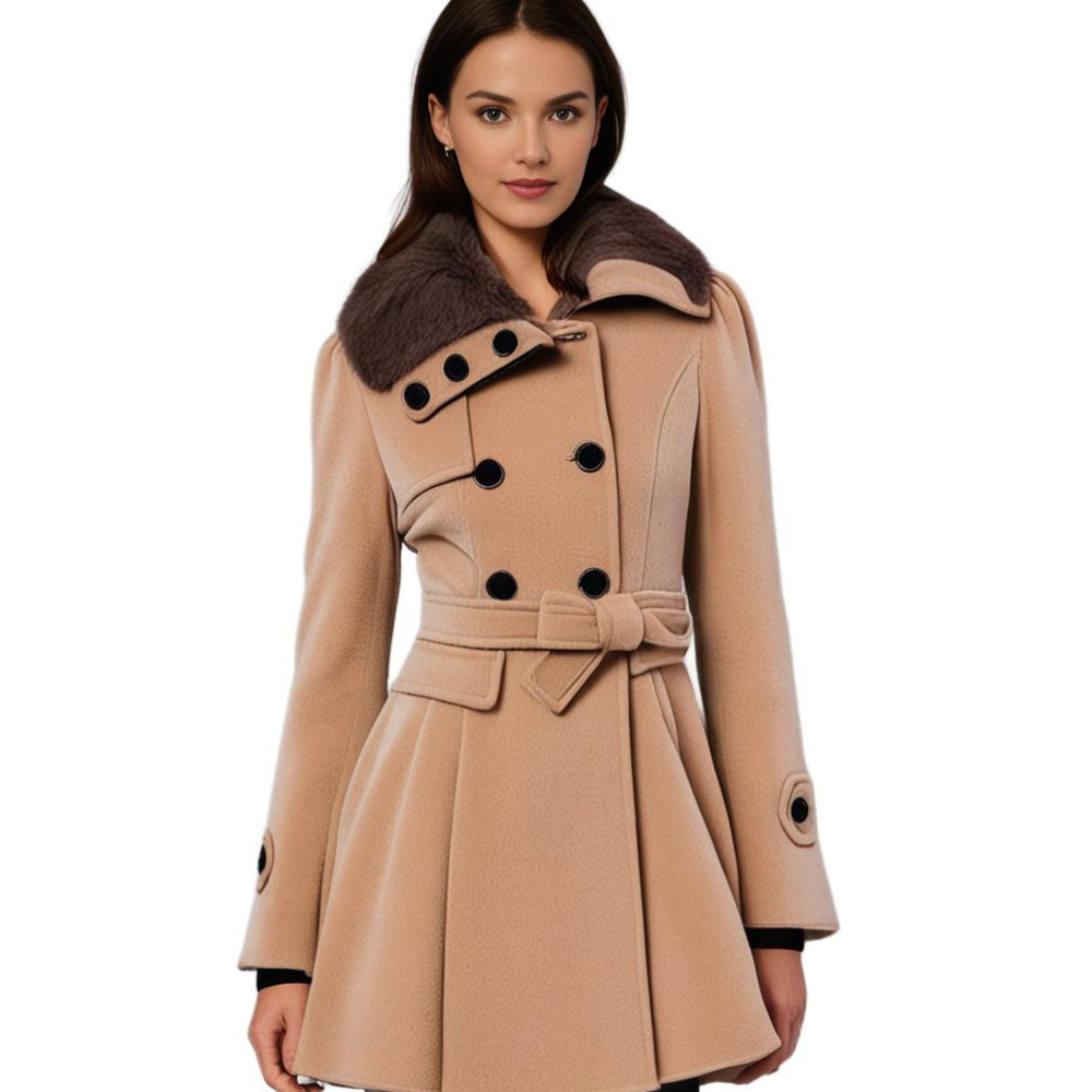 Long tailored women's coat with an elegant collar, offering chic style for versatile everyday wear.