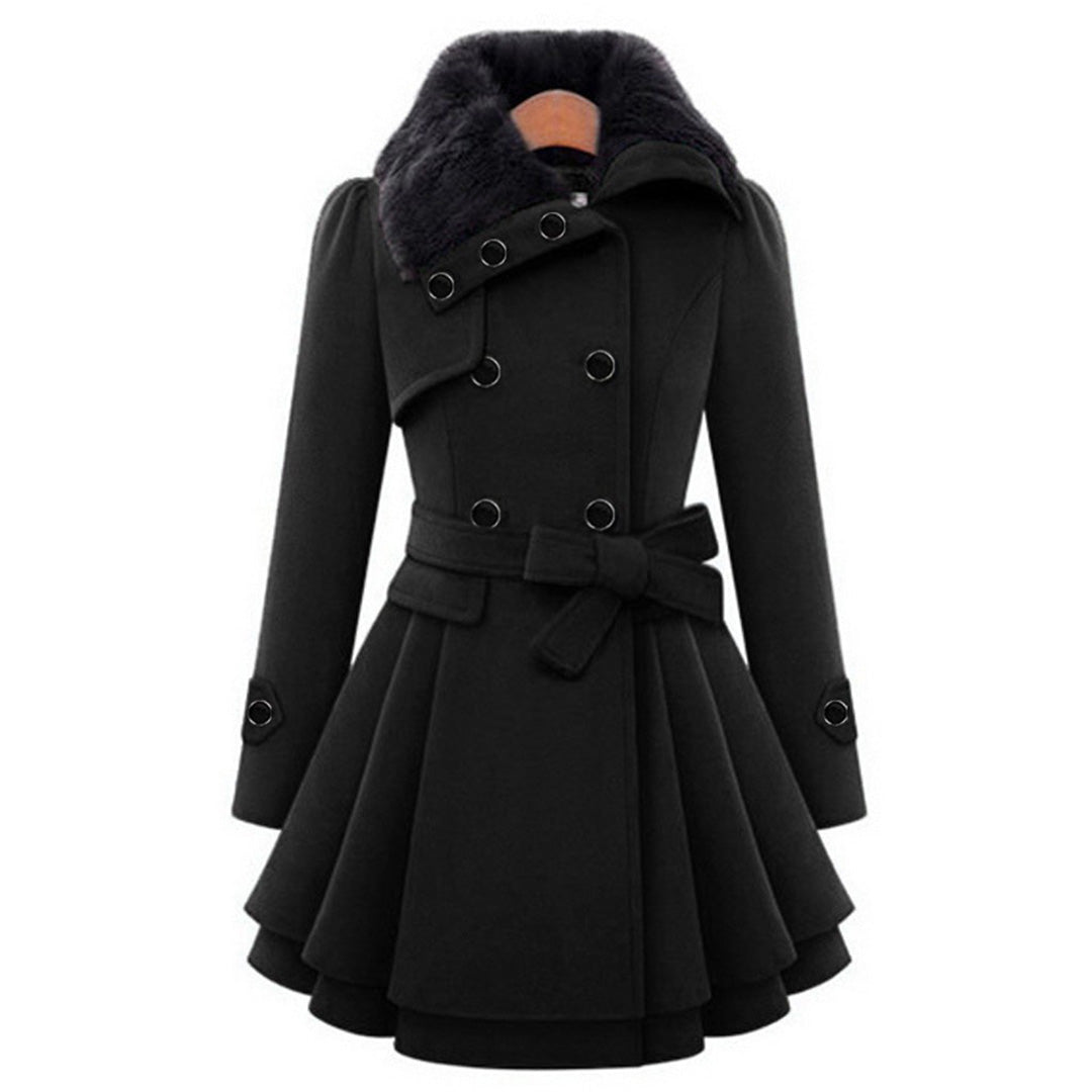 Sophisticated women's long coat, tailored for a flattering fit. Elegant collar & chic design for winter fashion.