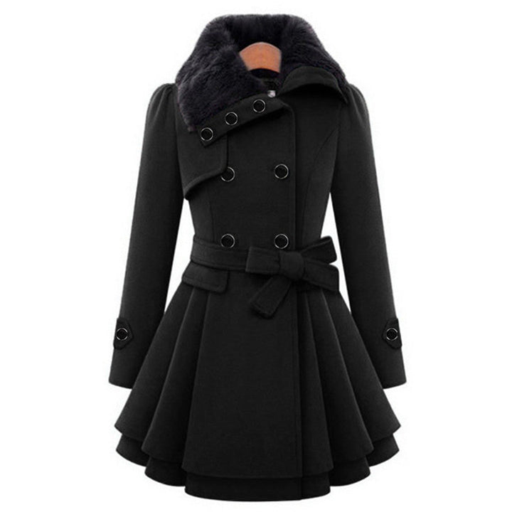 Sophisticated women's long coat, tailored for a flattering fit. Elegant collar & chic design for winter fashion.