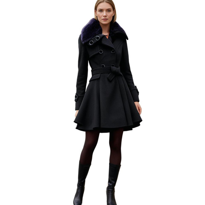 Tailored long coat for women, an elegant outerwear piece with a chic collar. Versatile for everyday wear.