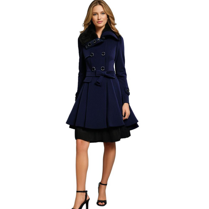 Women's chic long coat, expertly tailored with an elegant collar. Sophisticated winter fashion outerwear.