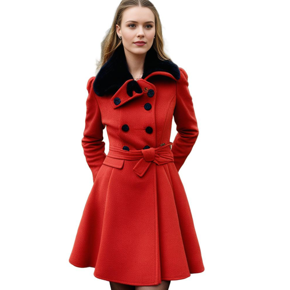 Elegant women's tailored long coat. Classic outerwear for a sophisticated style. Perfect for daily winter fashion.