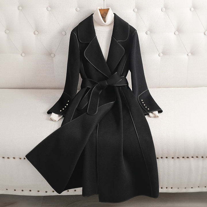 Premium women's long trench coat, tailored fit & belted waist. Elegant outerwear for chic ladies, versatile classic.