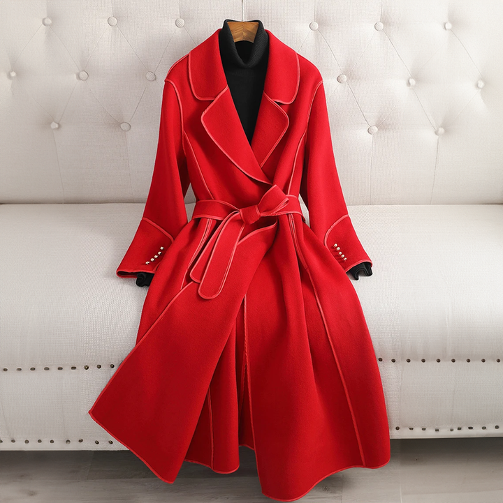 Classic women's long trench coat with a belted waist. Tailored fit outerwear, versatile fall & spring jacket for ladies.