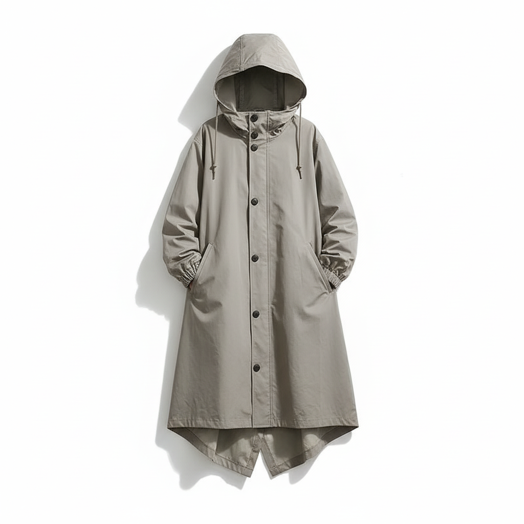 Water resistant longline rain jacket for women, hooded, providing excellent coverage for all outdoor activities.