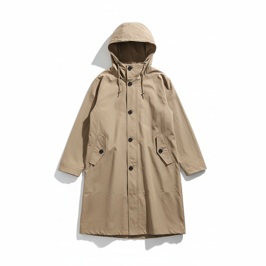 Durable women's water resistant hooded rain jacket, longline fit, perfect casual coat for outdoor adventures.