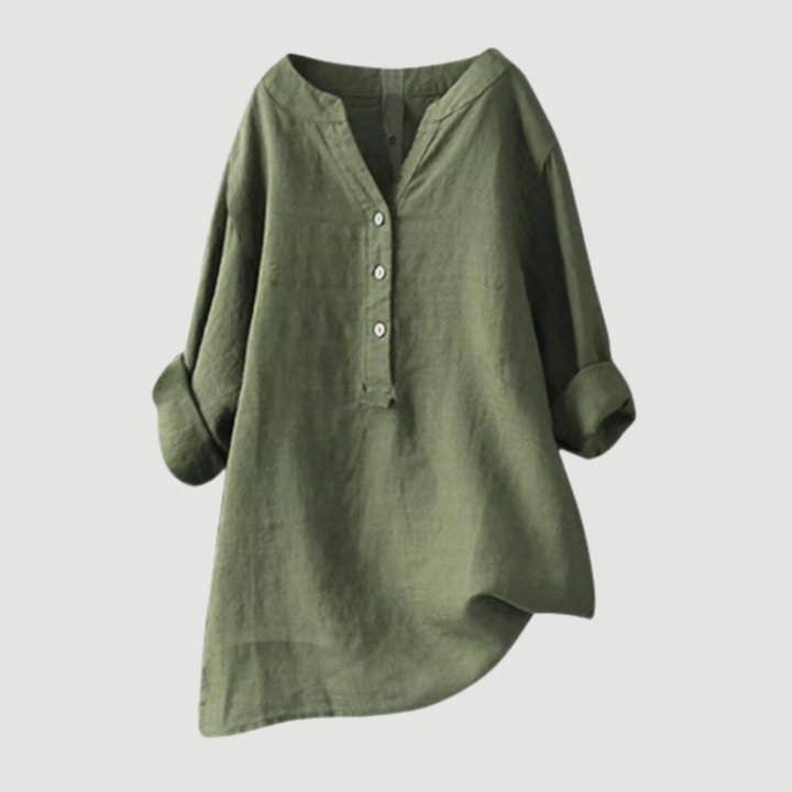 Elegant women's v-neck blouse, versatile loose fit for casual or dressy wear.