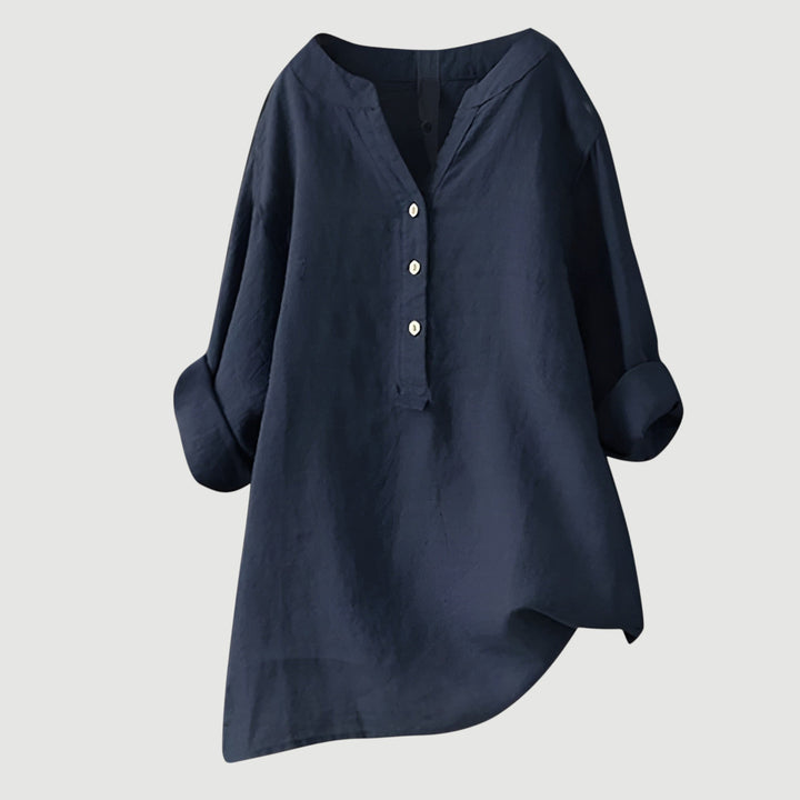 Lightweight women's airy shirt, v-neck loose fit for summer comfort.