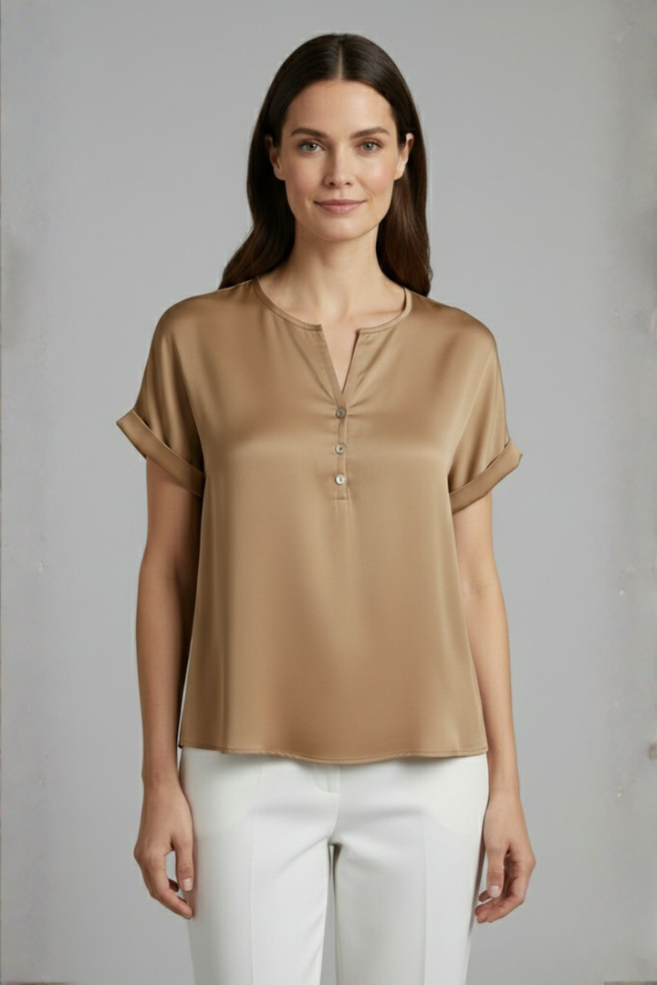 Stylish women's casual V-neck tee, relaxed fit with dropped shoulders. Perfect for everyday wear.