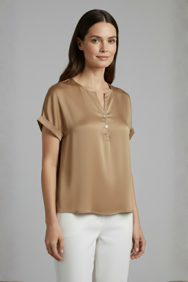Comfortable women's V-neck t-shirt. Short sleeve, loose fit for summer and casual outings.