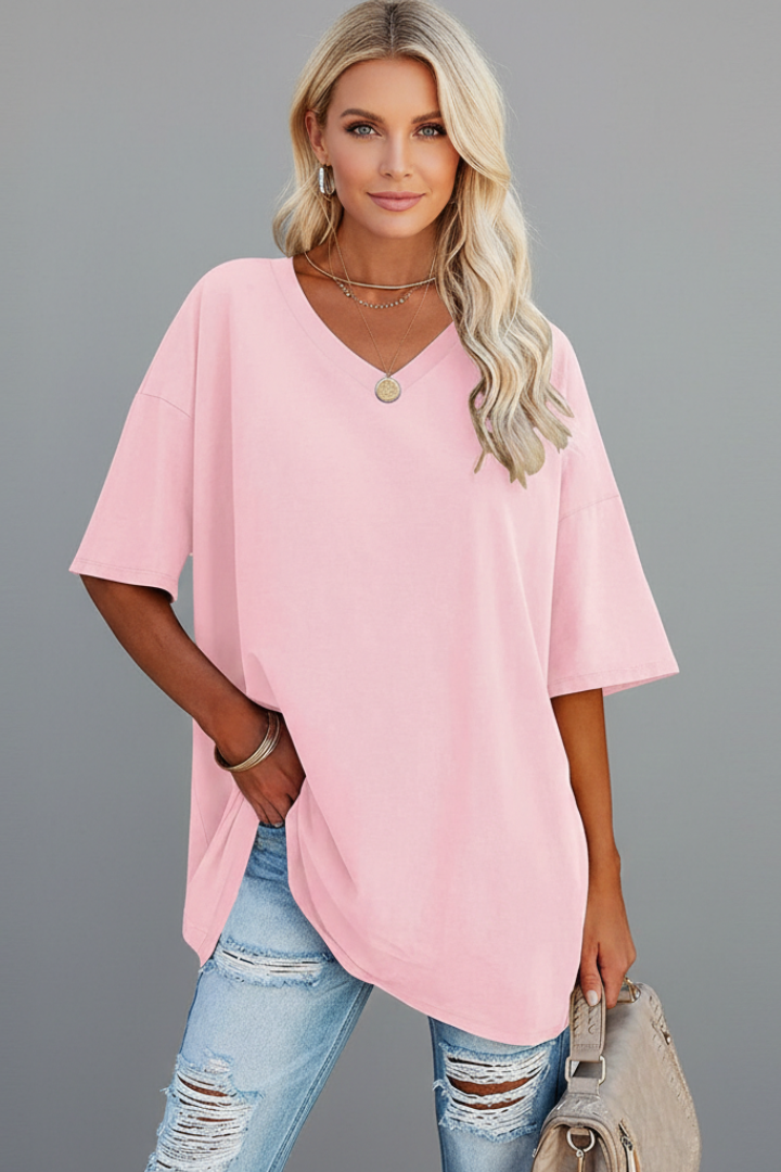 Everyday women's V-neck t-shirt. Comfortable loose fit, short sleeve casual top for effortless style.