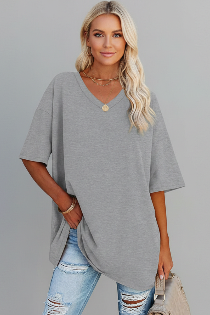Women's casual short sleeve V-neck t-shirt, loose and comfortable. Great for everyday style.