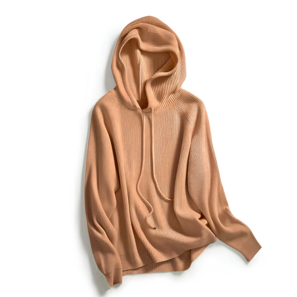 Detail shot of the merino wool blend texture on the Women's Relaxed Hoodie