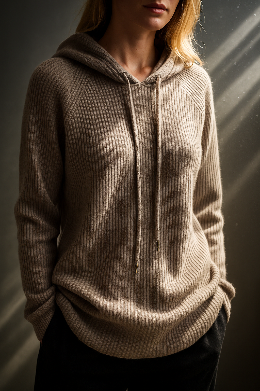 Detail of the hemline of the Women's Luxe Cashmere Blend Relaxed Hoodie