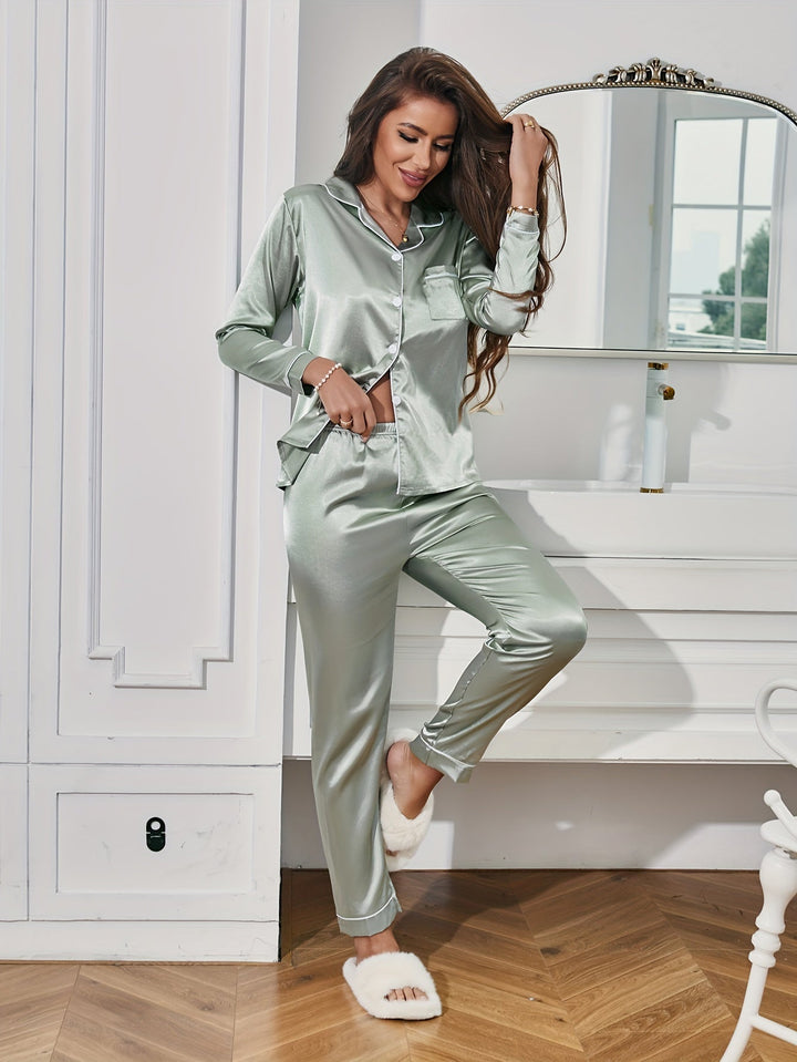 Sophisticated women's silk nightwear set. Comfortable two-piece design for luxurious sleeping.