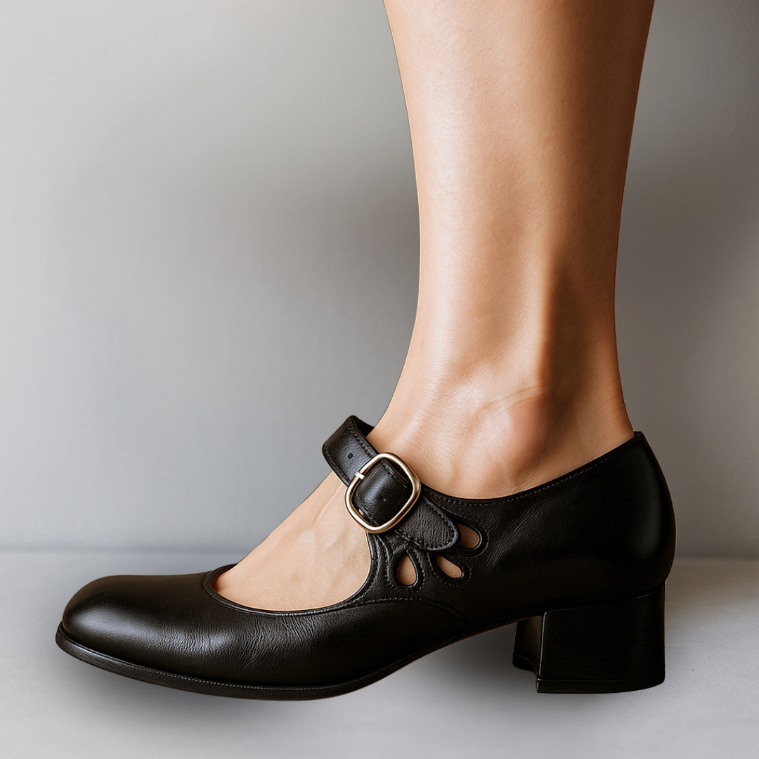 Elegant Women's Mary Jane block heel shoes with buckle strap, perfect for formal or casual chic wear.
