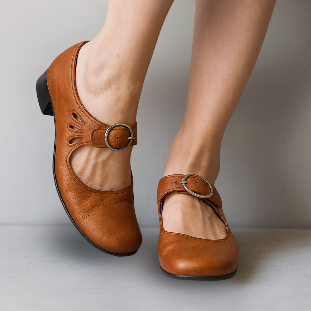 Comfortable women's Mary Jane heels, featuring a stylish buckle strap, rounded toe, and stable block heel.