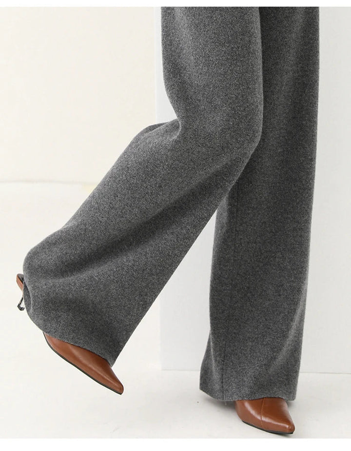Merino wool wide-leg lounge pants for women, showcasing the premium quality and soft texture