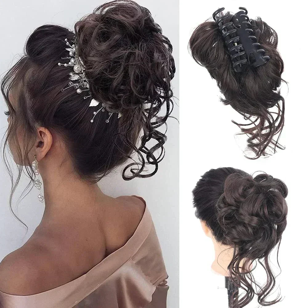Achieve a full, curly messy bun instantly with this women's hair clip.