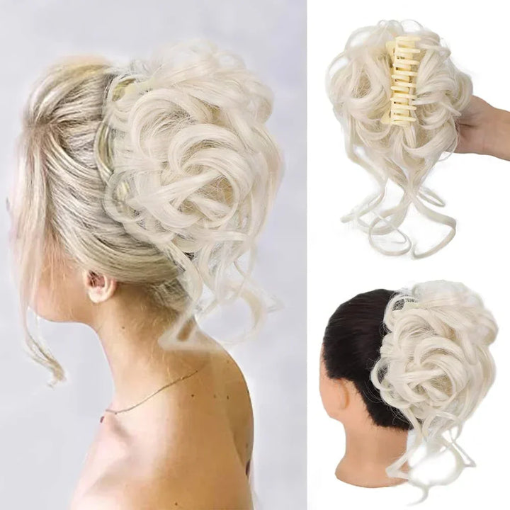 Instant volume curly messy bun clip, easy to attach hair extension for women.