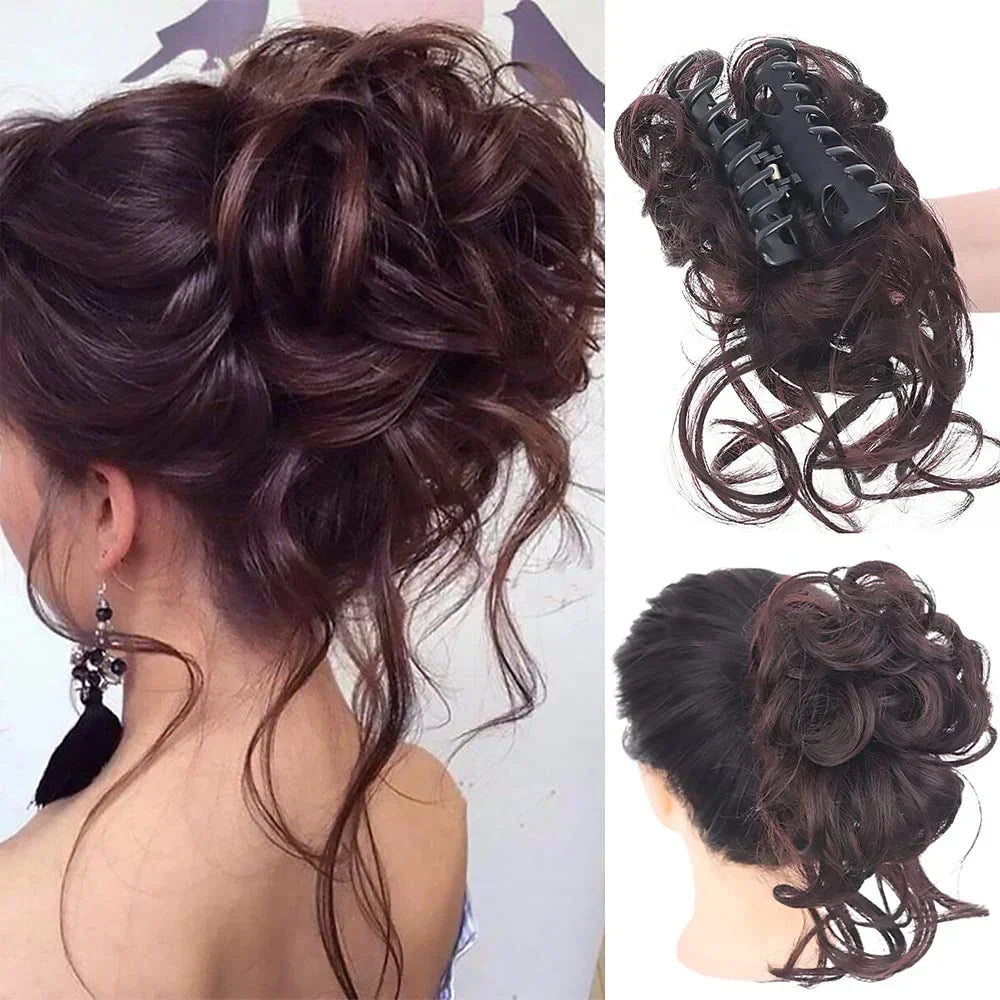 Get a quick updo with this curly messy bun hair clip, instant volume boost.