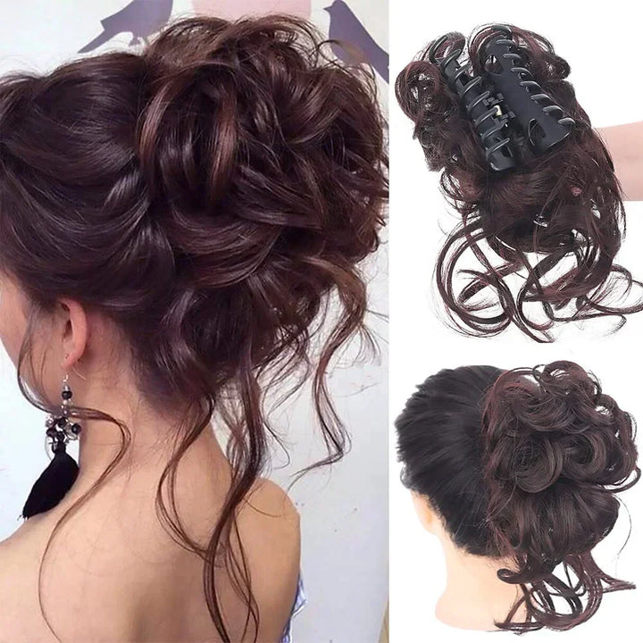 Get a quick updo with this curly messy bun hair clip, instant volume boost.