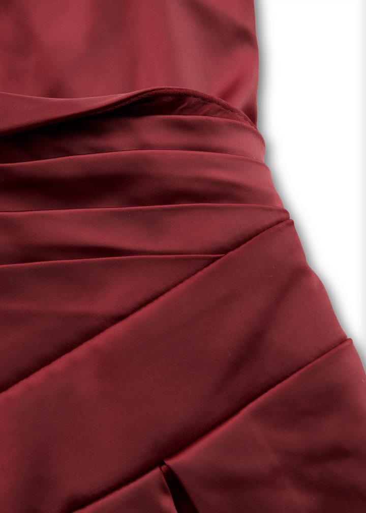 Modest women's midi dress, perfect for special occasions. Features a chic draped collar and practical pockets.