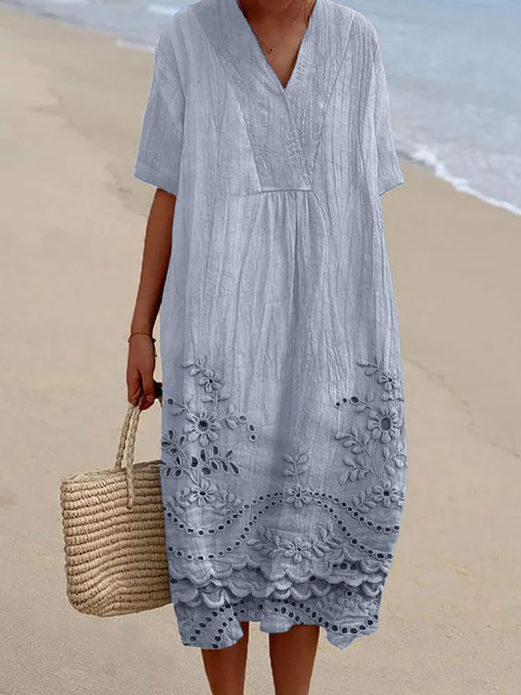 Flowy Mila midi dress for women, short sleeve, casual bohemian style, ideal for comfortable day wear.