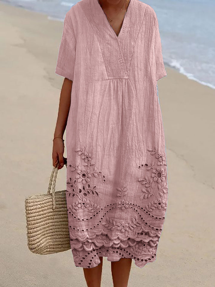 Stylish women's Mila midi dress, bohemian summer beachwear, versatile for casual outings & vacation.
