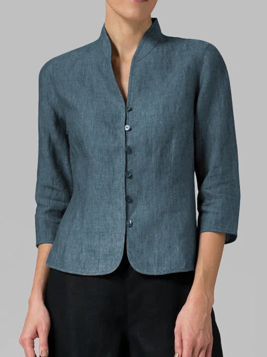 Versatile women's button-front blouse for modern everyday wear. Effortless minimalist style, relaxed fit.