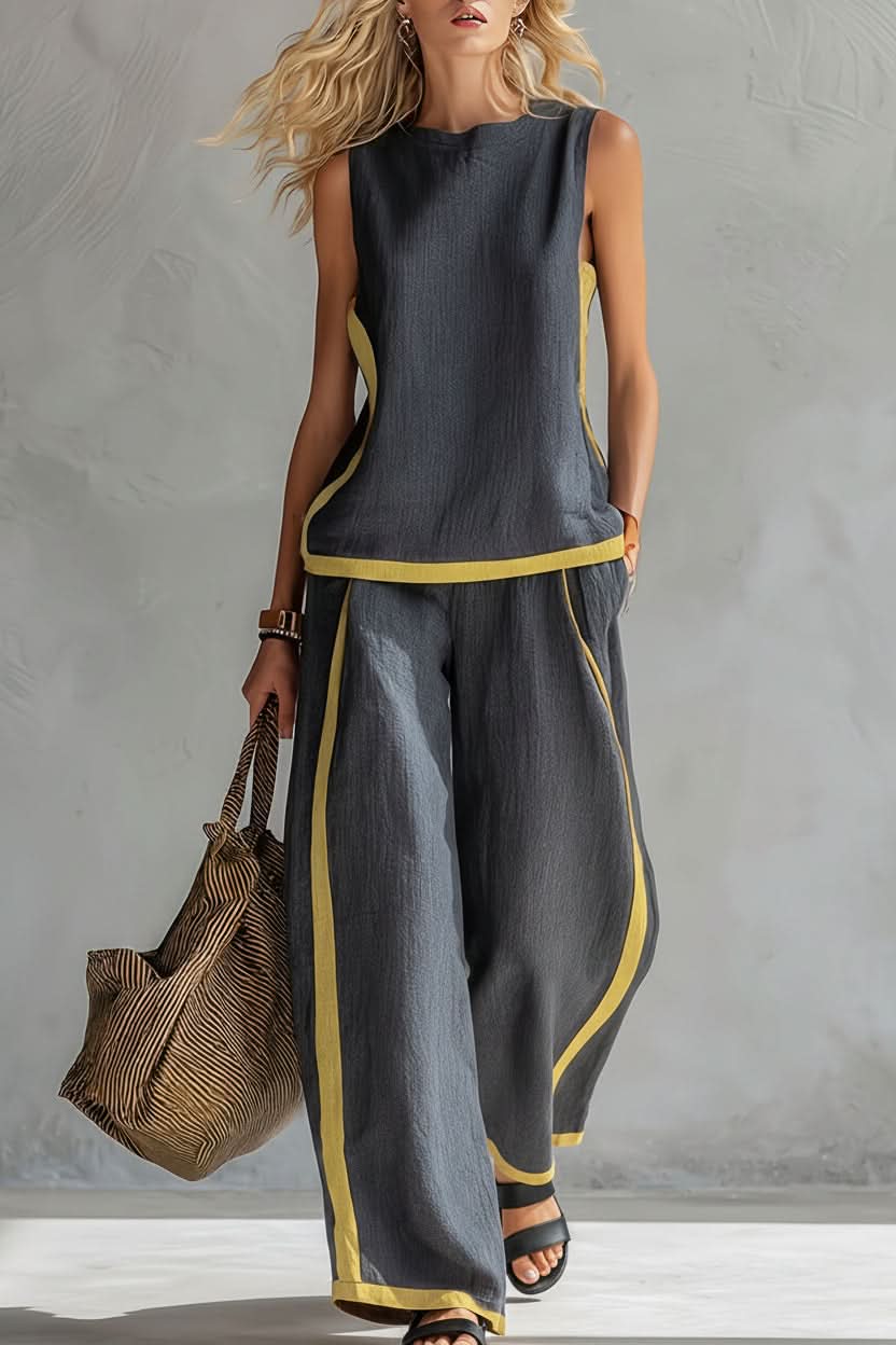 Coordinated women's minimalist casual set, perfect for a comfortable commute, work-from-home, or versatile everyday styling.