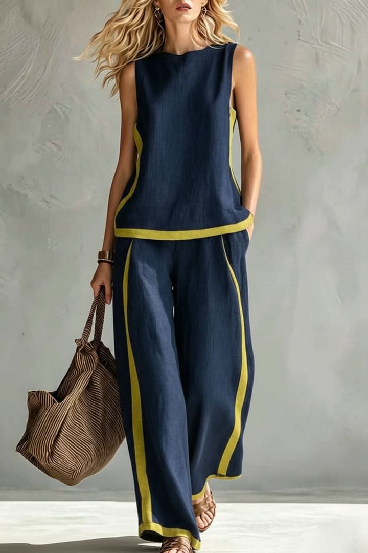 Stylish women's minimalist two-piece commute set, offering a modern, comfortable, and coordinated casual everyday outfit.