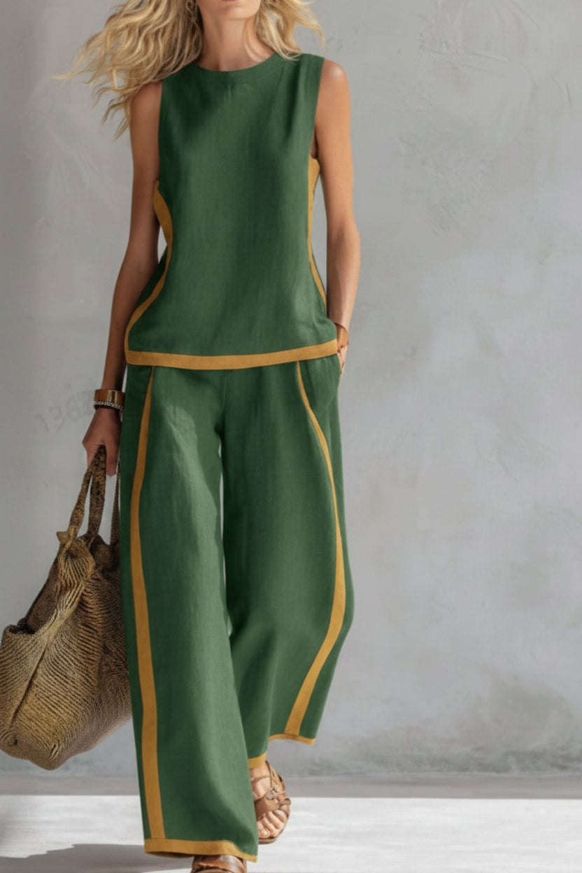 Elegant women's minimalist casual set for commute; a comfortable, versatile two-piece outfit for modern everyday wear.