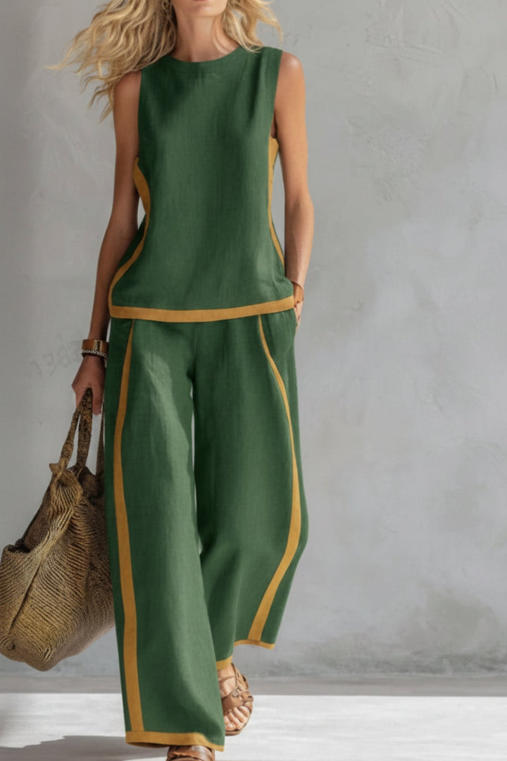 Elegant women's minimalist casual set for commute; a comfortable, versatile two-piece outfit for modern everyday wear.