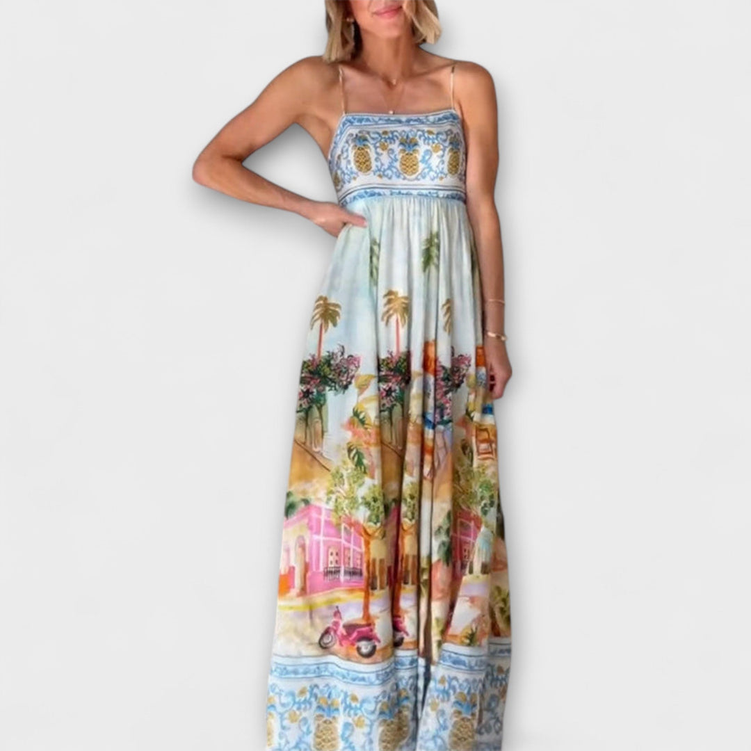 Women's multicolor summer maxi dress, ankle-length, sleeveless, and loose-fit for elegant casual wear.