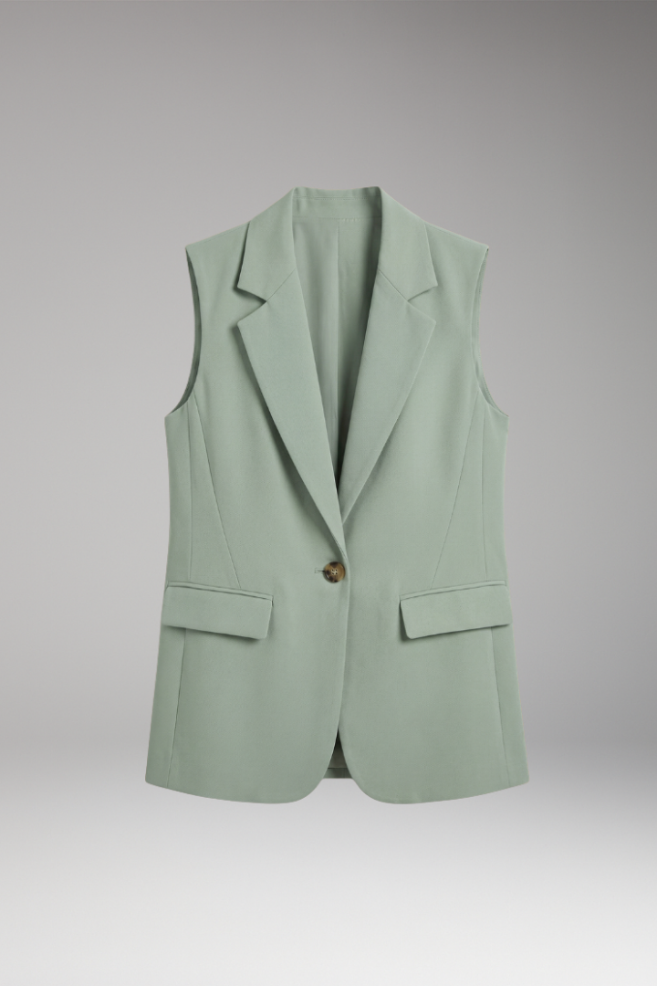 Women's notch collar sleeveless blazer waistcoat, perfect for professional business attire.