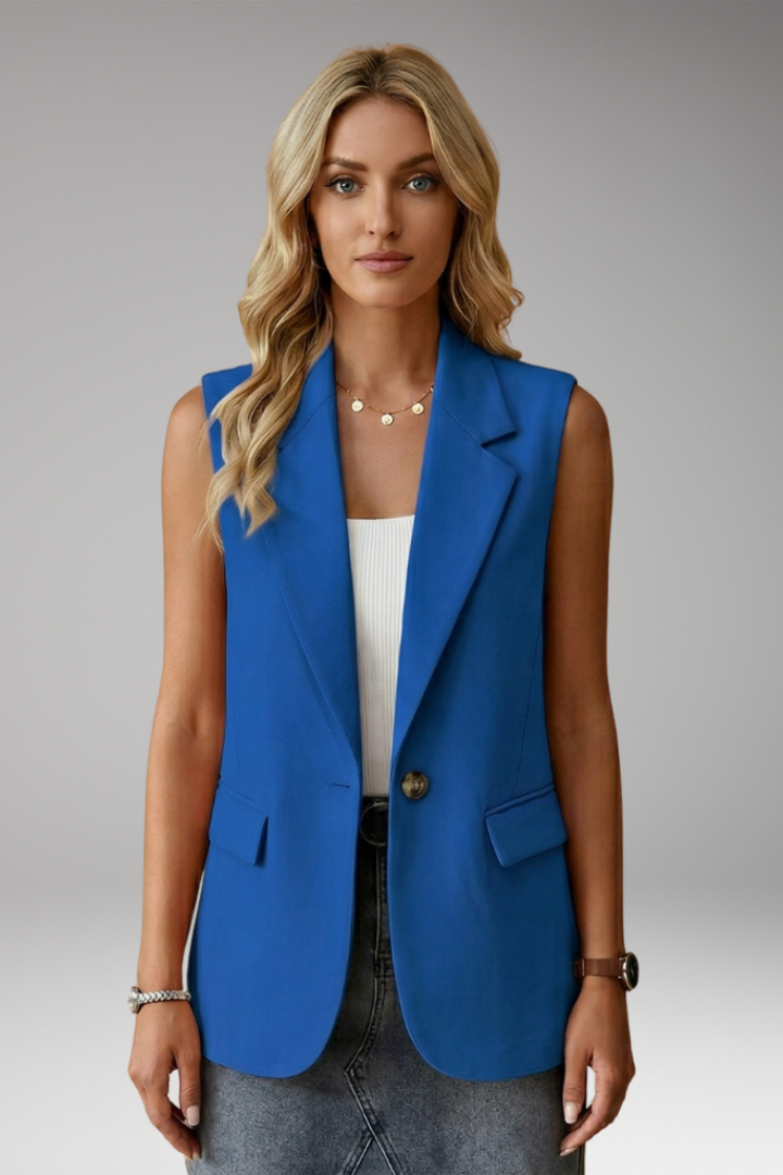 Stylish women's sleeveless blazer, notch collar waistcoat. Essential modern workwear for office fashion.