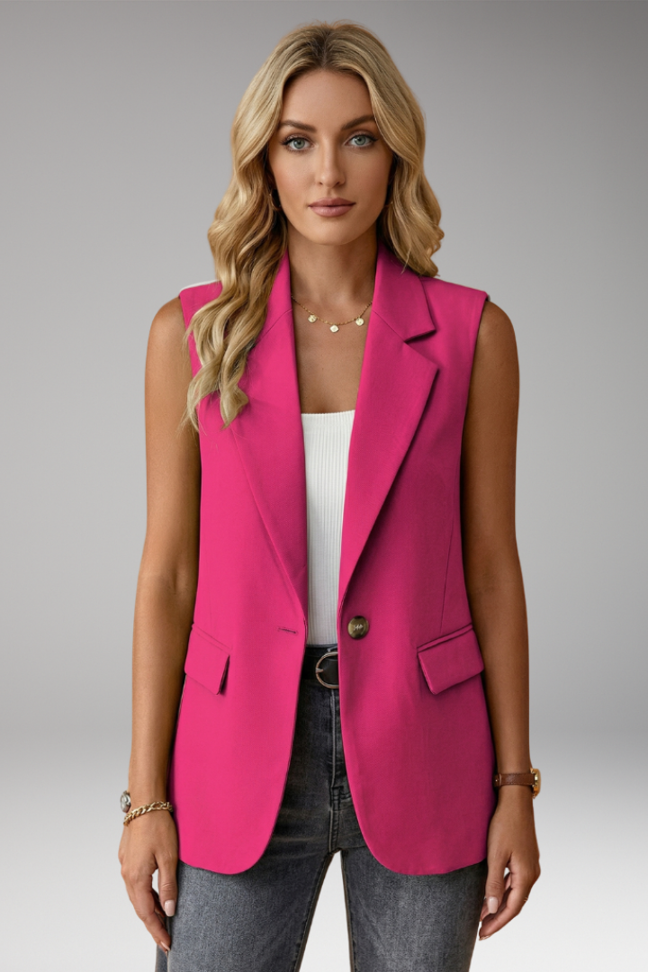 Notch collar sleeveless blazer for women, a sophisticated waistcoat designed for modern professional attire.