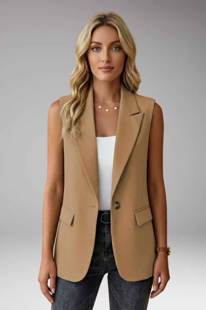 Professional women's sleeveless blazer, notch collar waistcoat for sophisticated business fashion.