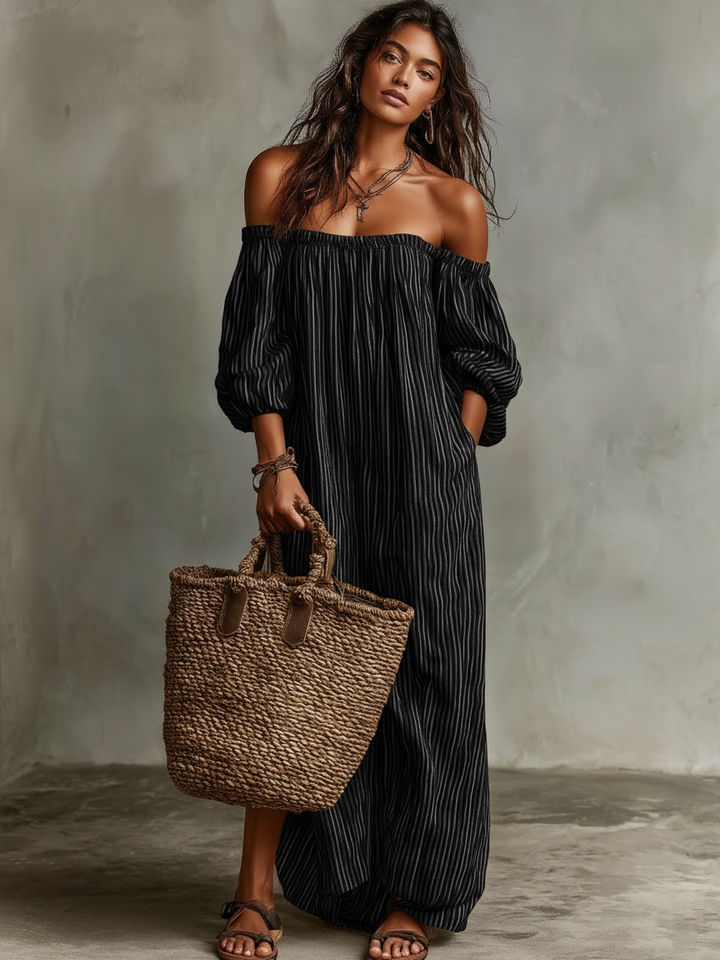 Casual spring & summer women's off-shoulder long sleeve maxi dress, a comfortable and stylish essential.