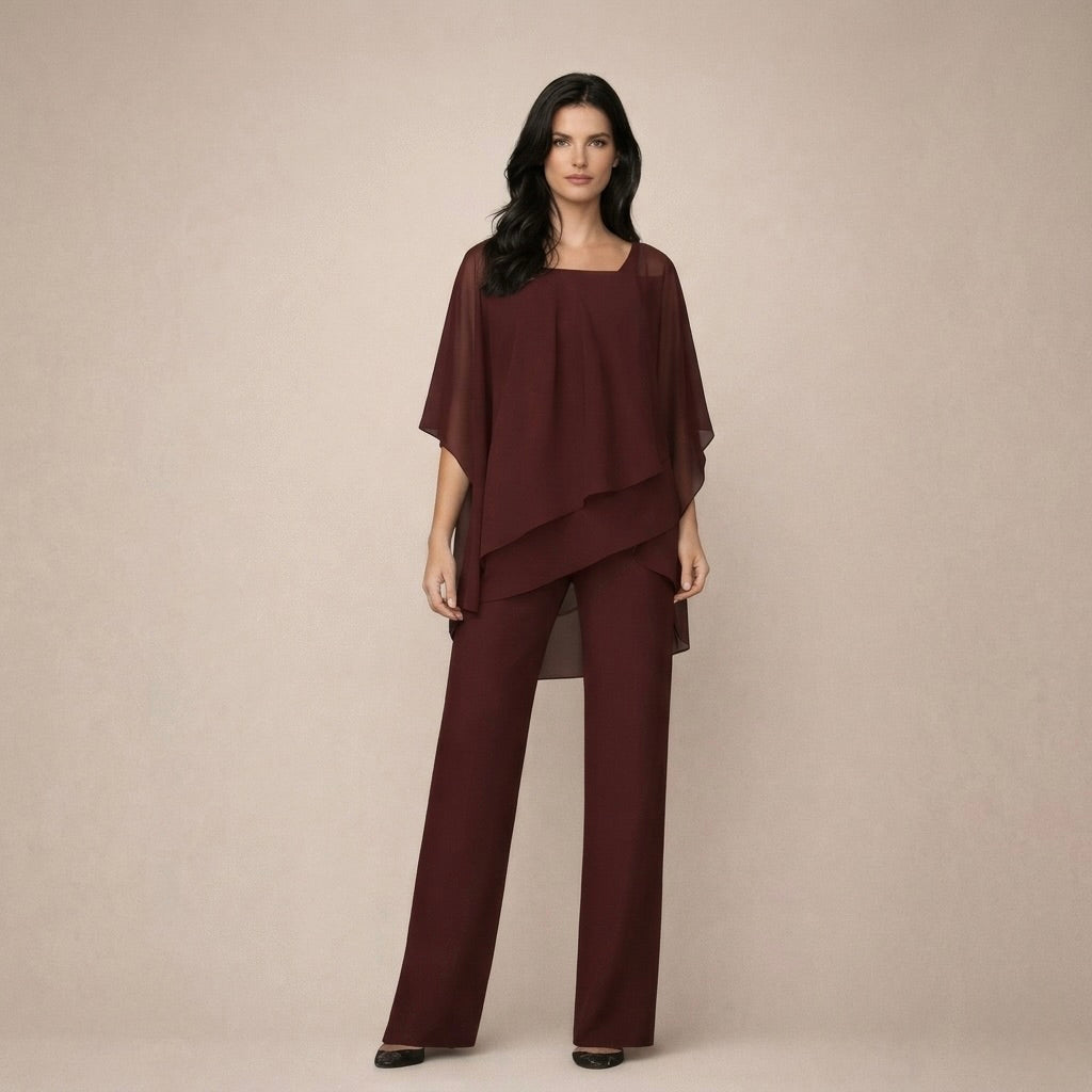 Stylish women's matching set featuring an off-shoulder top & wide-leg pants. Versatile summer coordinated outfit.