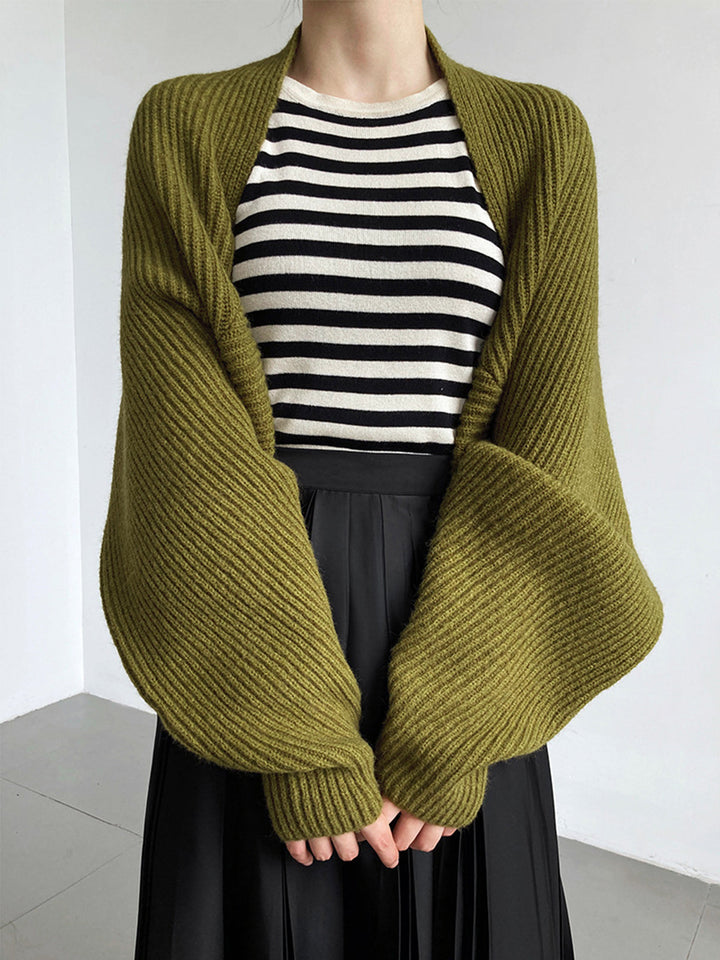 Comfortable grey open-front long sleeve cardigan for women. Chic and easy layering piece.
