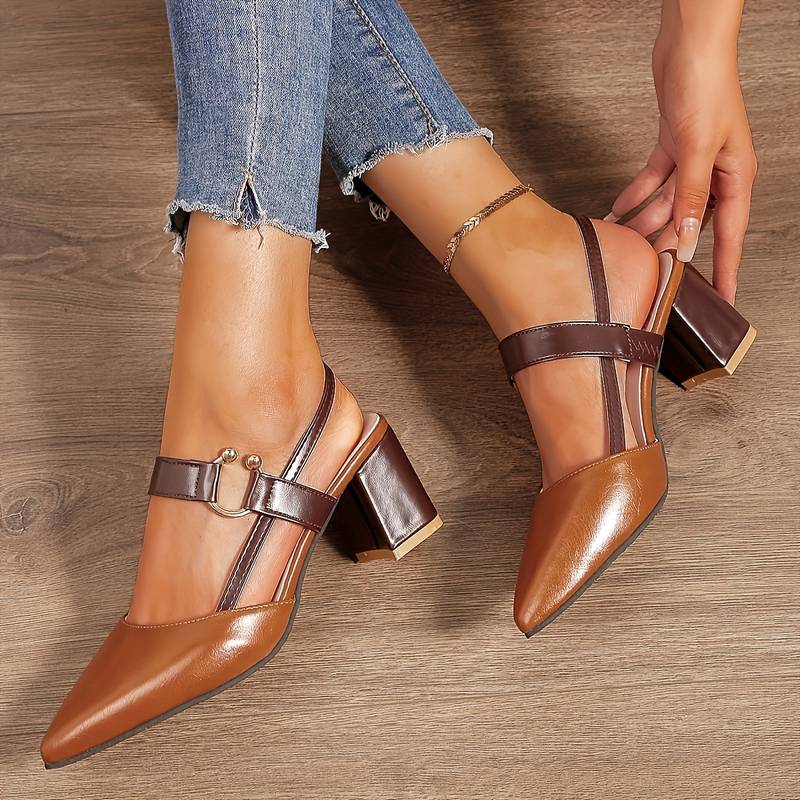 Women's Olivera orthopedic block heels with slingback strap and pointed toe for all-day comfort.