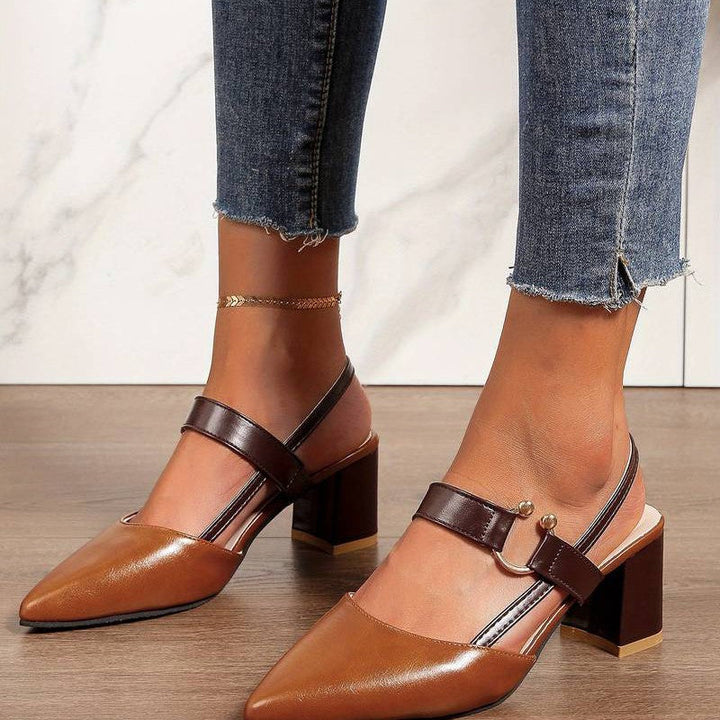Comfortable women's orthopedic block heels, pointed toe, perfect for dress, events, and all-day wear.